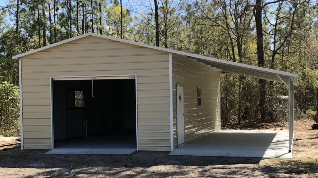 doublewide-metal-garage-with-lean-to-sku-c02